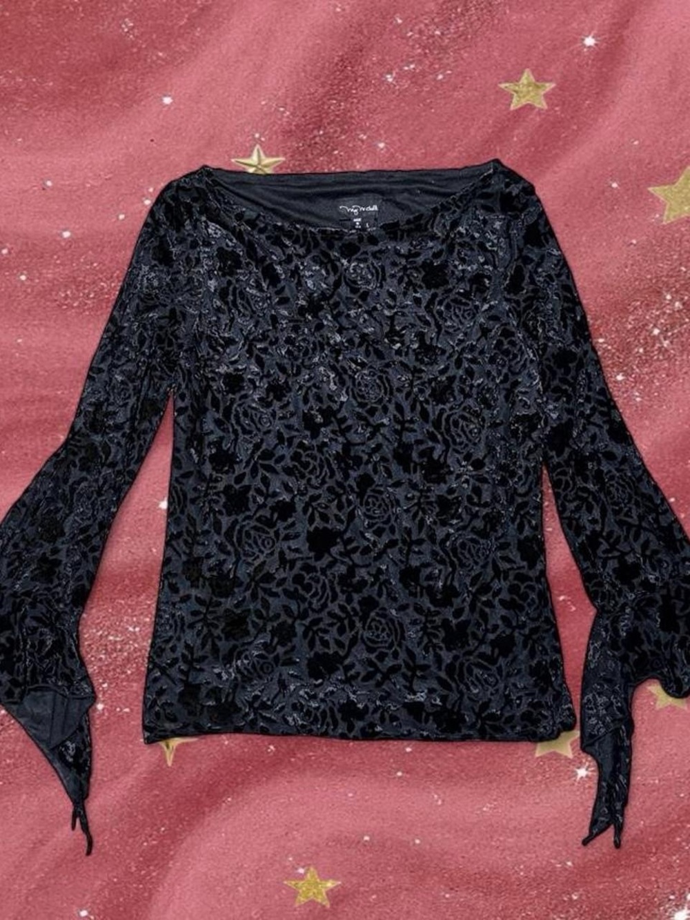 Velvet Floral Black Long-Sleeve Women's Top